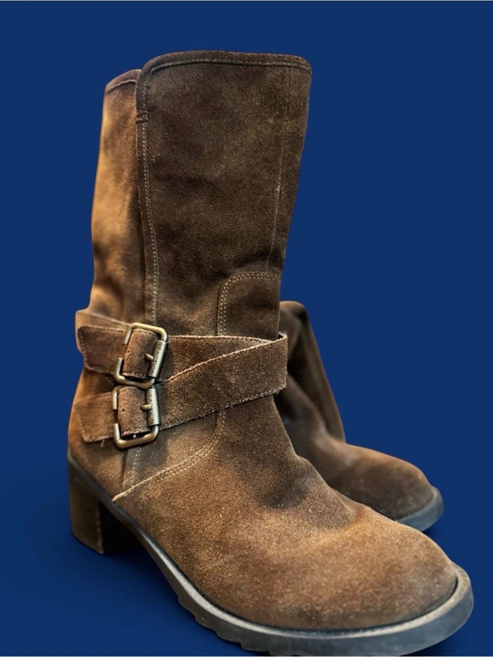 Kenneth Cole Brown Suede Moto Buckle Boots Size 7